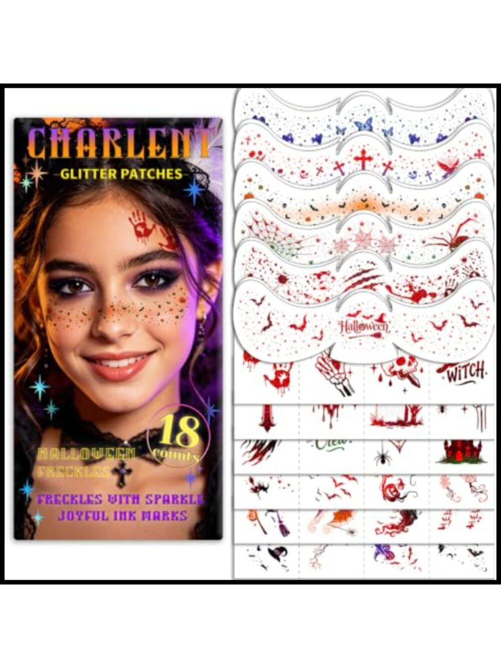 Halloween Glitter Freckles Face Tattoos 36 Pcs Waterproof Party